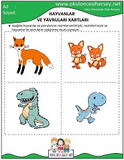 Hayvanlar ve Yavruları Eğitici Kartları